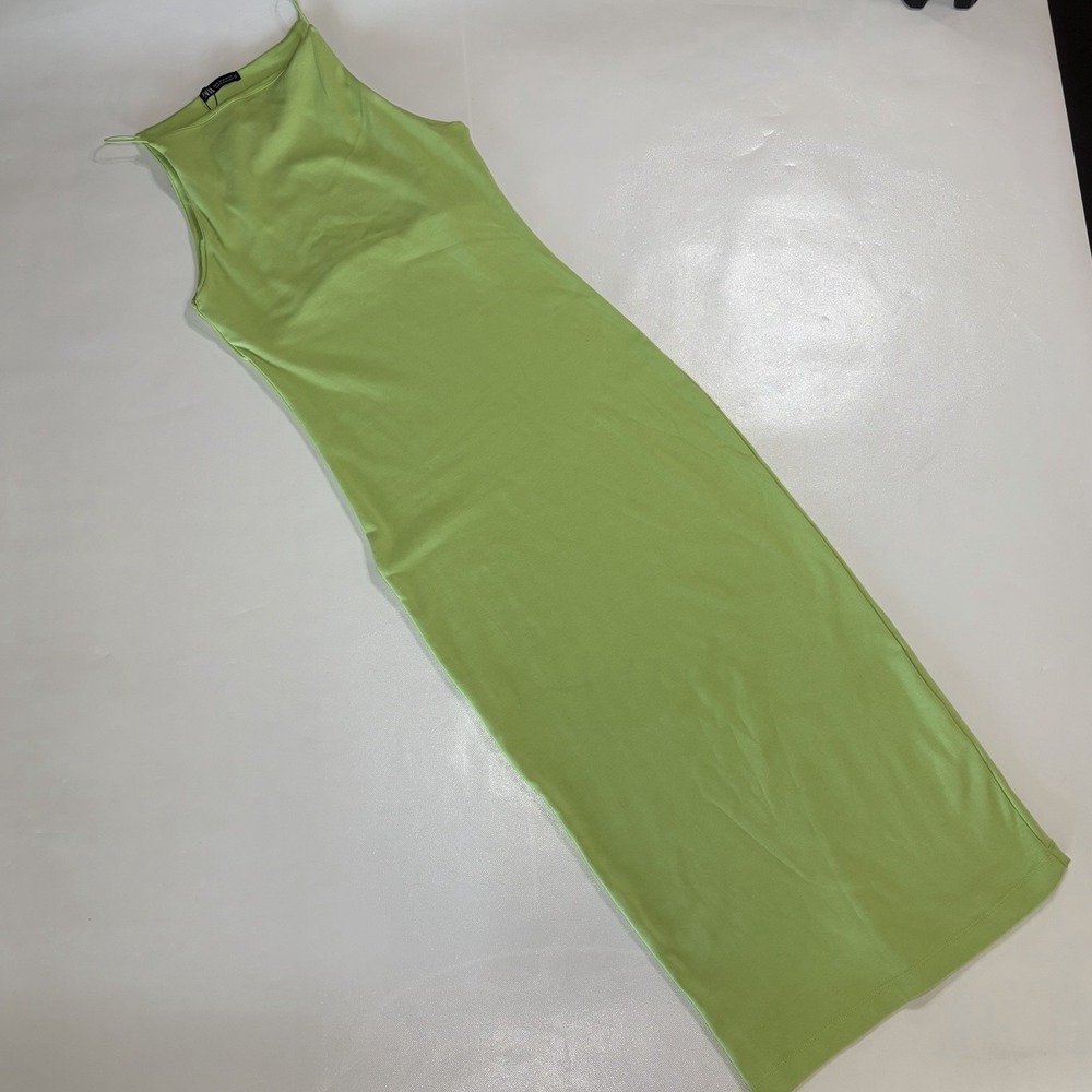 Zara Women's Medium Lime Green Spaghetti Strap Bodycon Maxi Dress